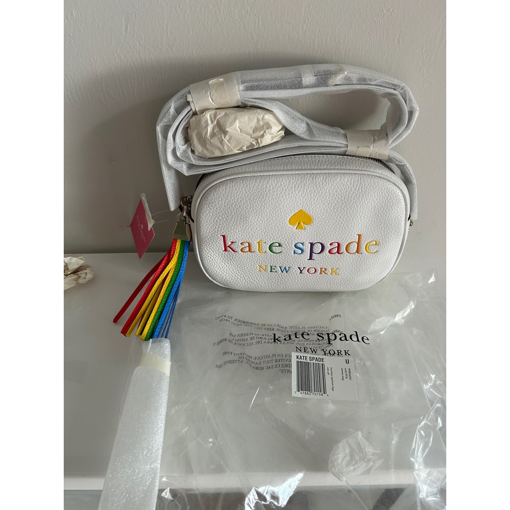 Kate Spade Kourtney Spectrum Logo Camera Bag White Rainbow WKRU6941 Crossbody